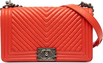 Chanel 2014-2015 Old Medium Chevron Boy Flap lamsleren crossbodytas - Rood