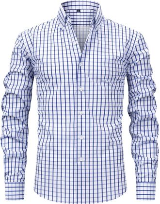 Generic Mens Shirts Checked Long Sleeve Regular Fit Oktoberfest Plaid Business Smart Casual Dress Shirts u27 Light Blue