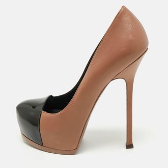 Saint Laurent Saint Laurent Beige/Black Patent and Leather Tribtoo Platform Pumps Size 39.5