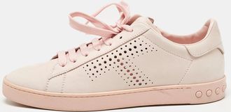 Tod's Tods Pink Perforated Nubuck Leather Low Top Sneakers