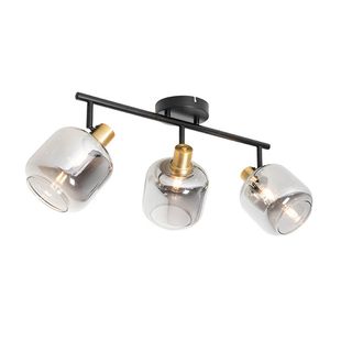 QAZQA Qazqa Moderno Foco De Techo Inteligente Negro Con Cristal Ahumado Oblongo Incl. 3 Wifi P45 - Zuzanna Vidrio /acero Alargada Adecuado Para Led Max. X 4