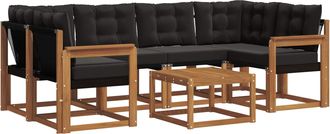 vidaXL Conjunto De Sof&aacute;s De Exterior 7 Uds. Natural Y Negro Vidaxl