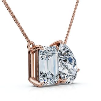 Pompeii3 2Ct Pear and Emerald Cut Two Stone Toi et Moi Pendant 14k Gold Lab Grown