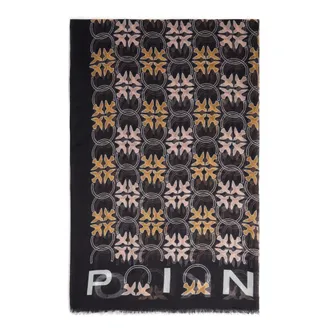 Pinko Scarves, unisex, Black, Size: ONE SIZE Stola in modal a fantasia logo Love birds con bordi sfrangiati