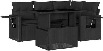 vidaXL Vidaxl - Set De Muebles De Jard&iacute;n 5 Pzas Y Cojines Rat&aacute;n Sint&eacute;tico Negro