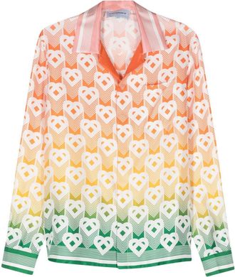 Casablanca Heart monogram-print silk shirt - unisex - Silk - M - Orange
