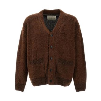 Original Vintage Lange Vilten Wol Cardigan - Heren - Truien - Bruin - Maat: S Wol