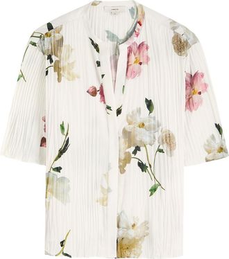 Vince Floral-print Pliss&eacute; Satin Blouse - White - S (UK8-10 / S)