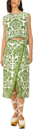 Farm Rio Linen-Blend Delicate Tapestry Midi Skirt