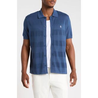 Original Penguin Honeycomb Stripe Cotton Polo Sweater in Sargasso Sea at Nordstrom Rack, Size Xx-Large