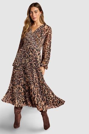 Coast Long Sleeve Chiffon Wrap Midi Dress in Animal at Nordstrom, Size 12