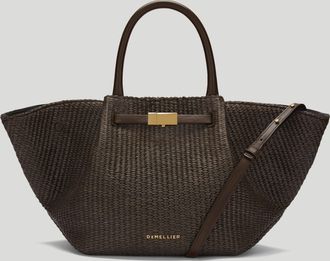 DeMellier The Midi New York in Espresso Raffia & Espresso Smooth Leather Shoulder bag