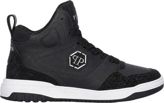 Philipp Plein Mix Leather Hi-Top Sneakers Crystal - - Shoes - Uomo - Nero - 43 EU