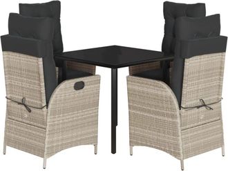 vidaXL Vidaxl - Set Comedor De Jard&iacute;n 5 Pzas Cojines Rat&aacute;n Sint&eacute;tico Gris Claro