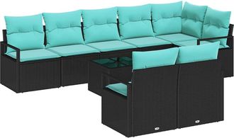 vidaXL Juego De Sof&aacute; 9 Uds. Negro Rat&aacute;n Sint&eacute;tico Vidaxl