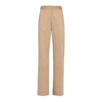 Ferragamo Broeken, Dames, Beige, S, Katoen, Rechtgesneden katoenen broek