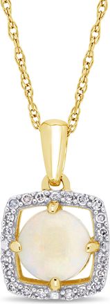 Mimi & Max Opal and 1/10 CT TW Diamond Floating Square Halo Necklace in 10K Yellow Gold
