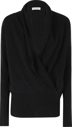 7 For All Mankind Eclipse Draped V-Neck Wool-Cashmere Sweater