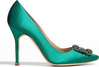 Manolo Blahnik Hangisi Satin Crystal-Buckle Pumps