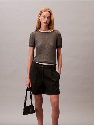 Calvin Klein Womens Cotton Stretch Twill Pleated Bermuda Shorts - Black - 10