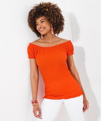 Joe Browns Stretchy Off The Shoulder Tee in Vibrant Orange at Nordstrom, Size Medium