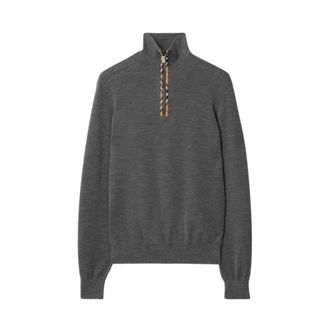 Burberry Truien & Vesten, Heren, Grijs, S, Wol, Trui met rits en Burberry-ruit
