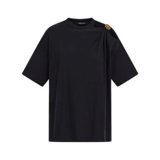 Roberto Cavalli T-Shirts, female, Black, Size: S T-Shirt with Monogram RC Detail