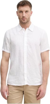 Michael Kors Linnen Shirt met Klassieke Pasvorm - Heren - Korte mouwen Overhemden - Wit - M - Linnen - Overhemden
