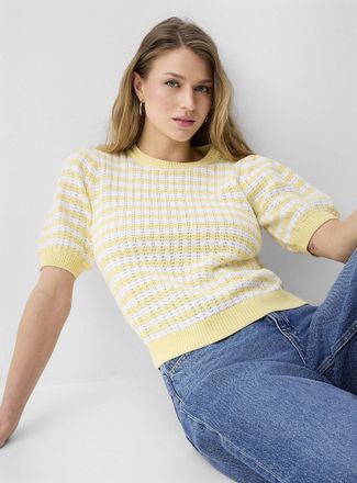 Icone Womens Striped popcorn knit sweater
