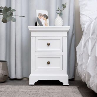 Melody Maison White Two Drawer Bedside Table - Daventry White Range
