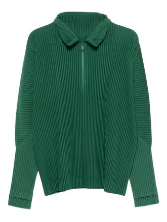 Homme Pliss&eacute; Issey Miyake pleated half-zip T-shirt - Green