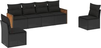 vidaXL Vidaxl - Set De Sof&aacute;s De Jard&iacute;n 6 Piezas Y Cojines Rat&aacute;n Sint&eacute;tico Negro