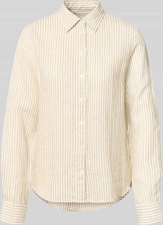 GANT Regular Fit Leinenbluse mit Hemdblusenkragen und Label-Stitching in Camel, Gr&ouml;&szlig;e 34