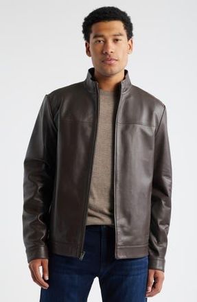 Nordstrom Stand Collar Leather Bomber Jacket in Brown Bean at Nordstrom Rack, Size Xx-Large