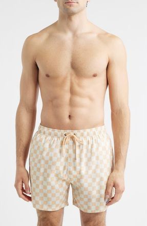 Boardies Checkerboard Print Swim Trunks in Sand/Cream at Nordstrom, Size Xx-Large