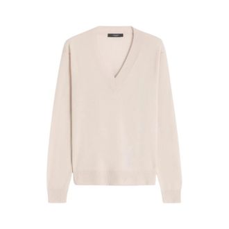 Max Mara Jersey van wol en kasjmier - Dames - V-hals truien - Beige - L - Wol - Truien & Vesten