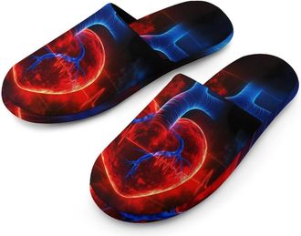 Generic Cardiologist Heartbeat Flannel Mens Slip-on Slippers Winter Warm House Shoes with Rubber Sole for Home Hotel