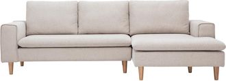Miliboo Sof&aacute; De Esquina Derecho En Tela Efecto Terciopelo Texturizado Beige Y Madera Clara Ragnar