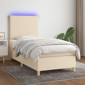 vidaXL Cama Box Spring Colch&oacute;n Y Luces Led Tela Crema 80x200 Cm Vidaxl