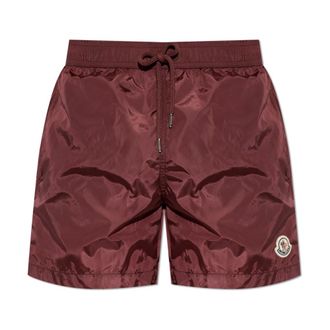 Moncler Beachwear, male, Red, Size: XL Swim Shorts with Logo Patch