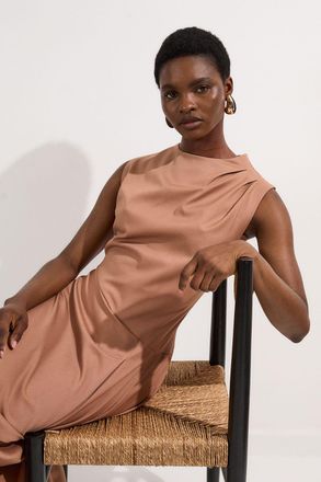 Karen Millen Womens Tailored Drapey Bodice Asymmetric Midi Dress - Beige - Size 14 UK