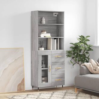 vidaXL Vidaxl - Aparador Alto Madera Contrachapada Gris Sonoma 69,5x34x180 Cm