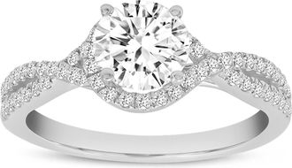 LuvMyJewelry 14K White Gold Round Cut Lab Grown Diamond Halo Twist Engagement Ring - 1.28 ctw