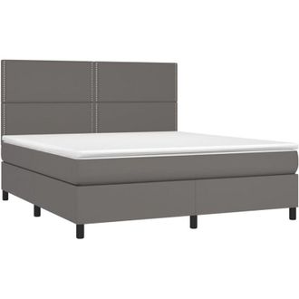 vidaXL Vidaxl - Cama Box Spring Colch&oacute;n Y Led Cuero Sint&eacute;tico Gris 180x200 Cm
