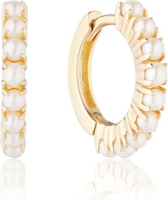 Lily & Roo Gold Pearl Row Huggie Hoop Earrings