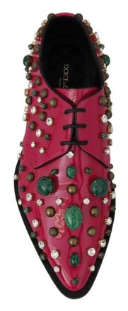 Dolce & Gabbana Womens Pink Leather Crystals Dress Broque Shoes Patent