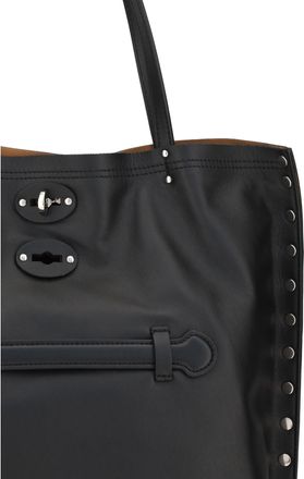 Zanellato Womens Shoulder Bag Aspasso Saeta Black Slate Calf Leather