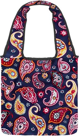 Generic Dark Paisley Reversible Canvas Shoulder Tote - Double-Sided Print, 12oz Cotton, 27cm Drop, Fold-Flat Bag for Travel, Shopping, Street Outings