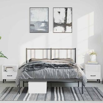 Berkfield Home Metal Bed Frame with Headboard Black 135x190 cm Double
