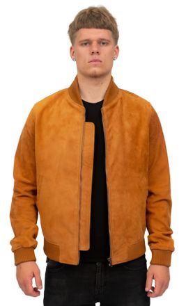 Infinity Leather Mens Retro Goat Suede Varsity Bomber Jacket-Athens - Tan - Size X-Small